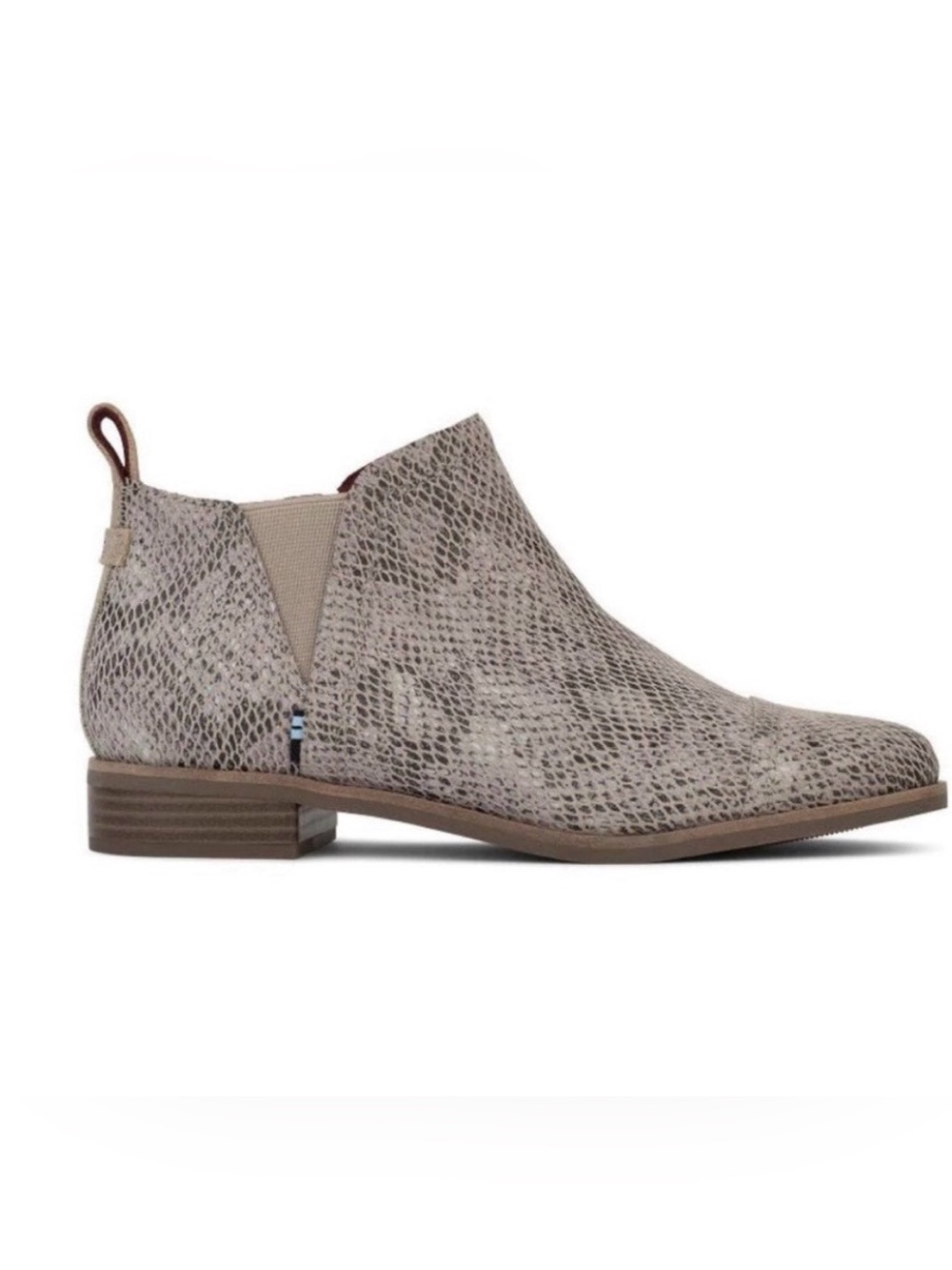 Toms Gray Leather Snake Skin Print Reese Ankle Booties